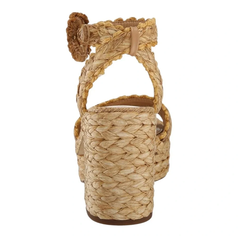 Sam‎ Edelman Iliana Sand Raffia Platform Sandals Women's Size 5M Woven Heel - Picture 3 of 10